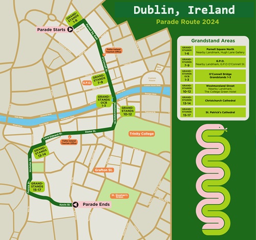 Dublin, Ireland St. Patrick's Day Parade Route map