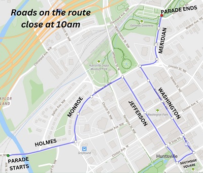 Huntsville 2023 St. Patrick's Day parade route